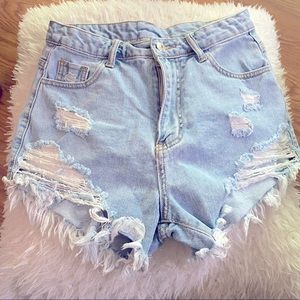 SHEIN High Waisted Ripped Hem Denim Jeans Shorts